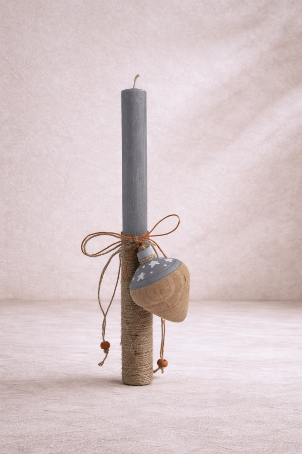 Χειροποίητη λαμπάδα με ξύλινη σβούρα 4